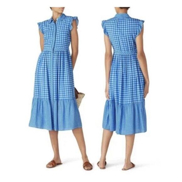 DRAPER JAMES Patio Shirtdress Size 10 Blue White Gingham Flutter Sleeve NWT - Picture 2 of 15